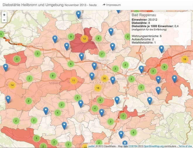 Screenshot Diebstähle Region Heilbronn